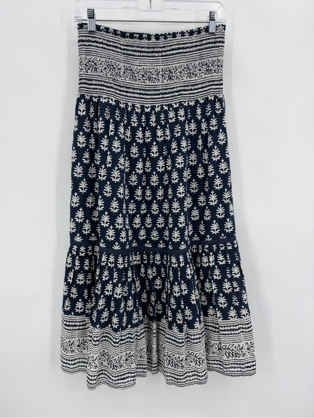 Alicia Bell NWT Mandy Ruffle Midi Skirt Silk Blend Blue White Size L - Picture 3 of 12